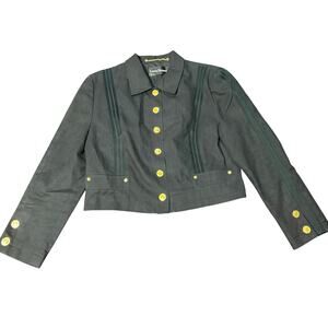 Vintage Louis Feraud Black Cropped Blazer Gold Buttons Chain Jacket Womens M